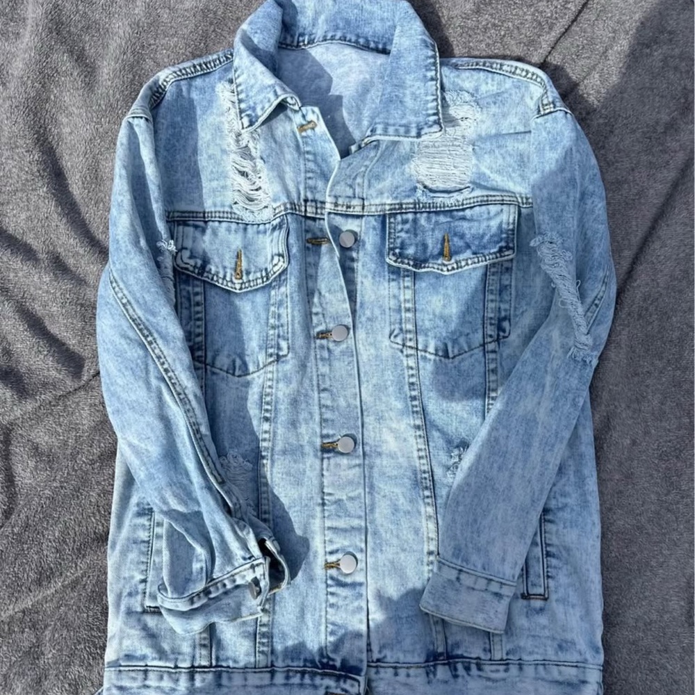SHEIN Light Blue Distressed Jean Jacket